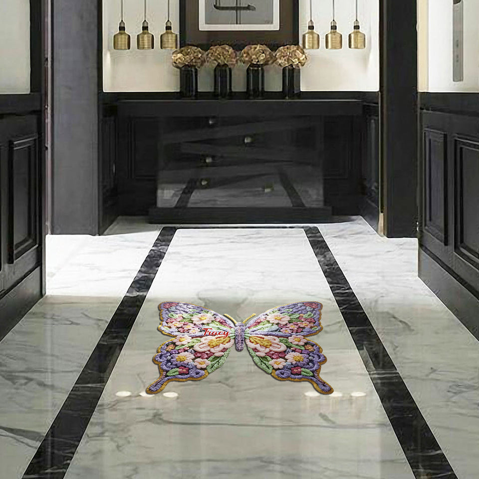 Flower Butterfly - Personalized Butterfly Shaped Doormat/ Rug