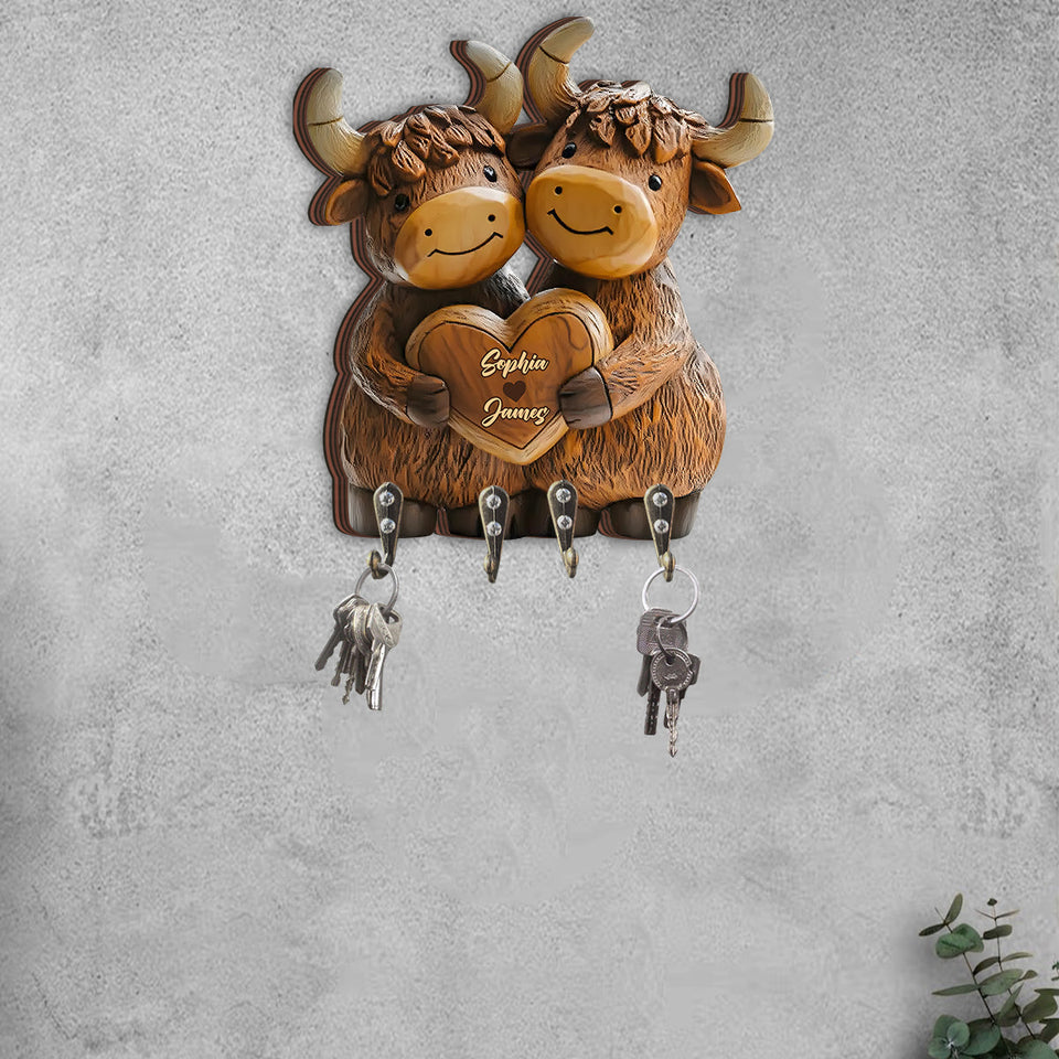 Cute Highland Cow - Personalized Highland Cow Custom Shaped Key Rack