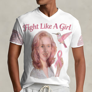 Strong Warriors - Personalized Breast Cancer Awareness Fully Printed V-Neck T-Shirt