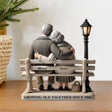 Old Couple Sitting On Bench At The Park - Personalized Couple Custom Shaped Acrylic Plaque