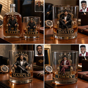 Gift For Black King, Custom Gift Father's Day - Personalized Father Whiskey Bottle & Glass