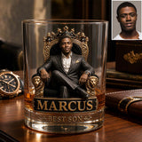 Gift For Black King, Custom Gift Father's Day - Personalized Father Whiskey Bottle & Glass