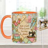 Just A Girl Who Loves Sewing - Personalized Sewing Set Accent Mug with Acrylic Stirrers