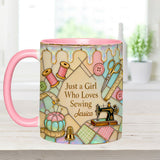 Just A Girl Who Loves Sewing - Personalized Sewing Set Accent Mug with Acrylic Stirrers