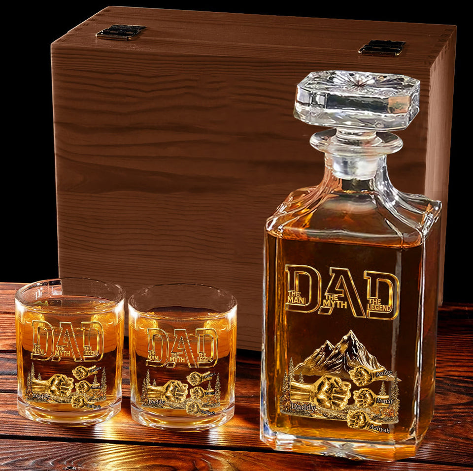 Dad & Kids Fist Bump - Personalized Father Whiskey Decanter Set