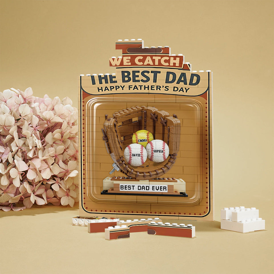 We Catch The Best Dad - Personalized Baseball Vertical Rectangle Building Brick Blocks Printed On Both Sides