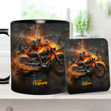 Skeleton Riding Flaming Motorcycle - Personalized Biker Accent Mug