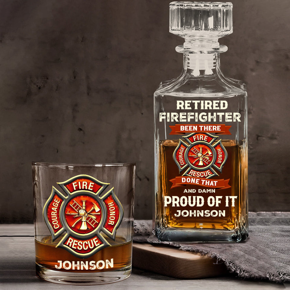 Retired Firefighter - Personalized Firefighter Whiskey Decanter Set