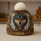 Native American Wolf - Personalized American Indian Beanie Hat