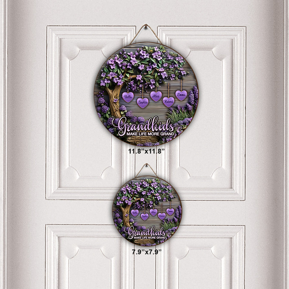 Grandkids Make Life More Grand - Personalized Grandma Round Wood Sign