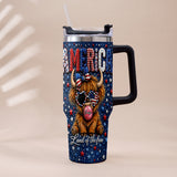 Land Of The Free - Personalized Highland Cow Tumbler With Plush Charm