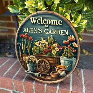 Welcome To My Garden - Personalized Gardening Round Wood Sign