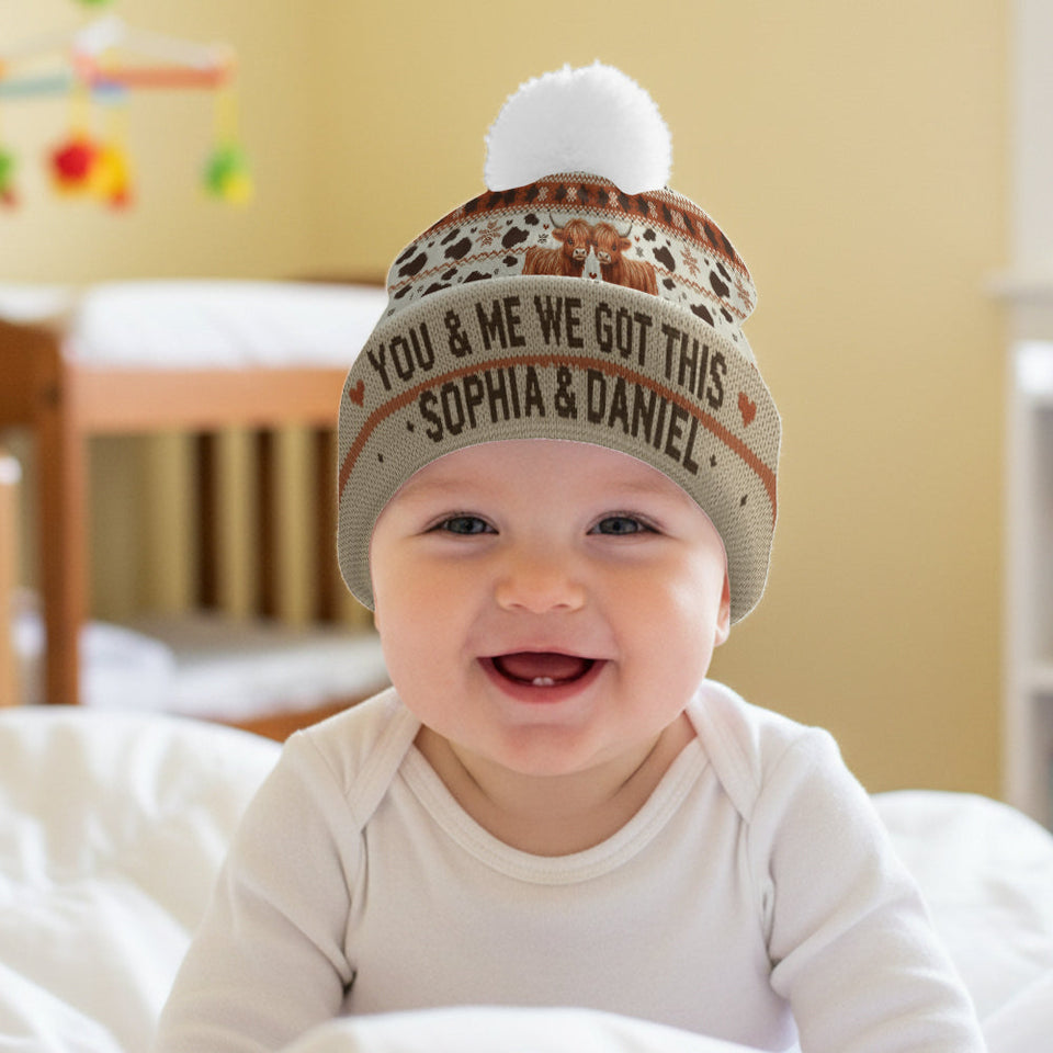 You & Me We Got This - Personalized Highland Cow Beanie Hat