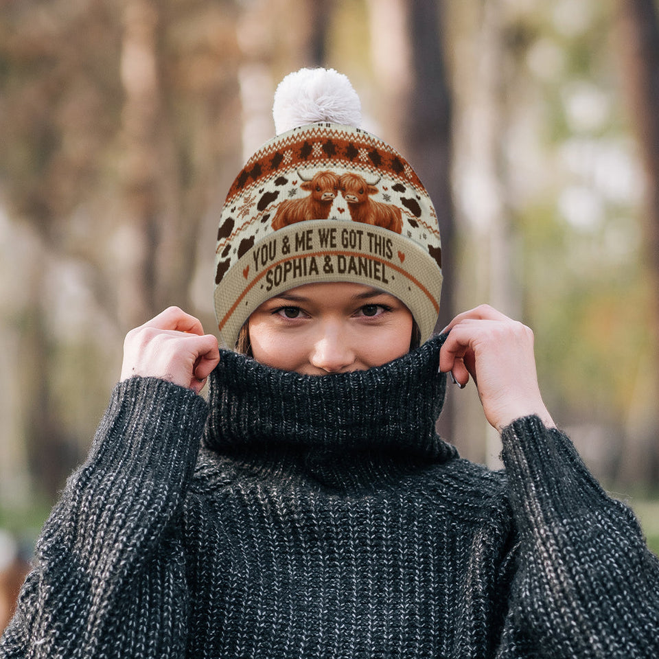 You & Me We Got This - Personalized Highland Cow Beanie Hat