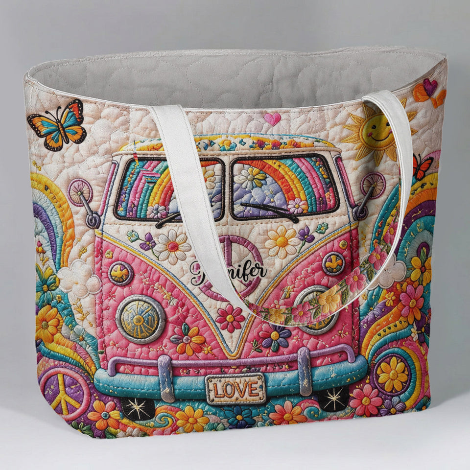 Hippie Soul Set Bag With Charm - Personalized Hippie Quilted Tote Bag With Plush Charm