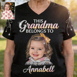 Custom Bling Shirt For Grandma/ Mother - Personalized Grandma Fully Printed V-Neck T-Shirt