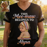 Custom Bling Shirt For Grandma/ Mother - Personalized Grandma Fully Printed V-Neck T-Shirt
