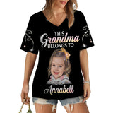 Custom Bling Shirt For Grandma/ Mother - Personalized Grandma Fully Printed V-Neck T-Shirt