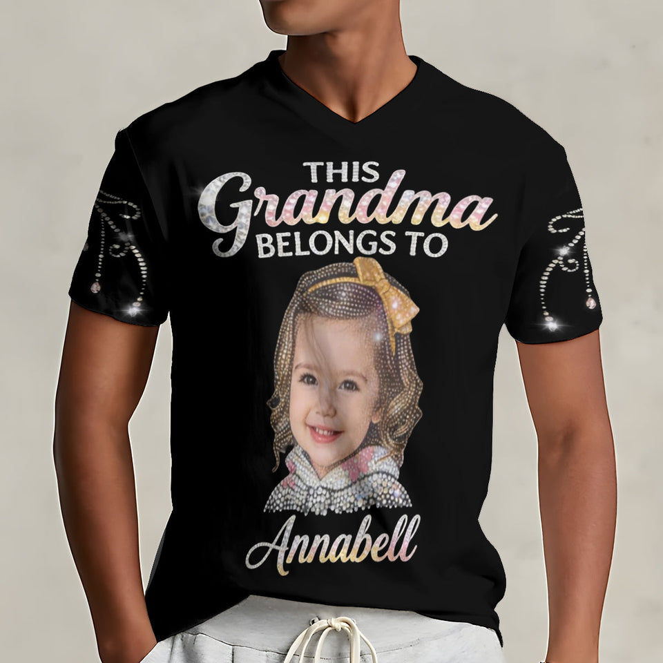 Custom Bling Shirt For Grandma/ Mother - Personalized Grandma Fully Printed V-Neck T-Shirt