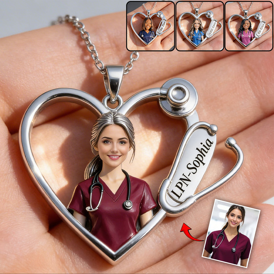 Custom Any Photo Love Nurse Life - Personalized Nurse Shaped Metal Pendant Necklace