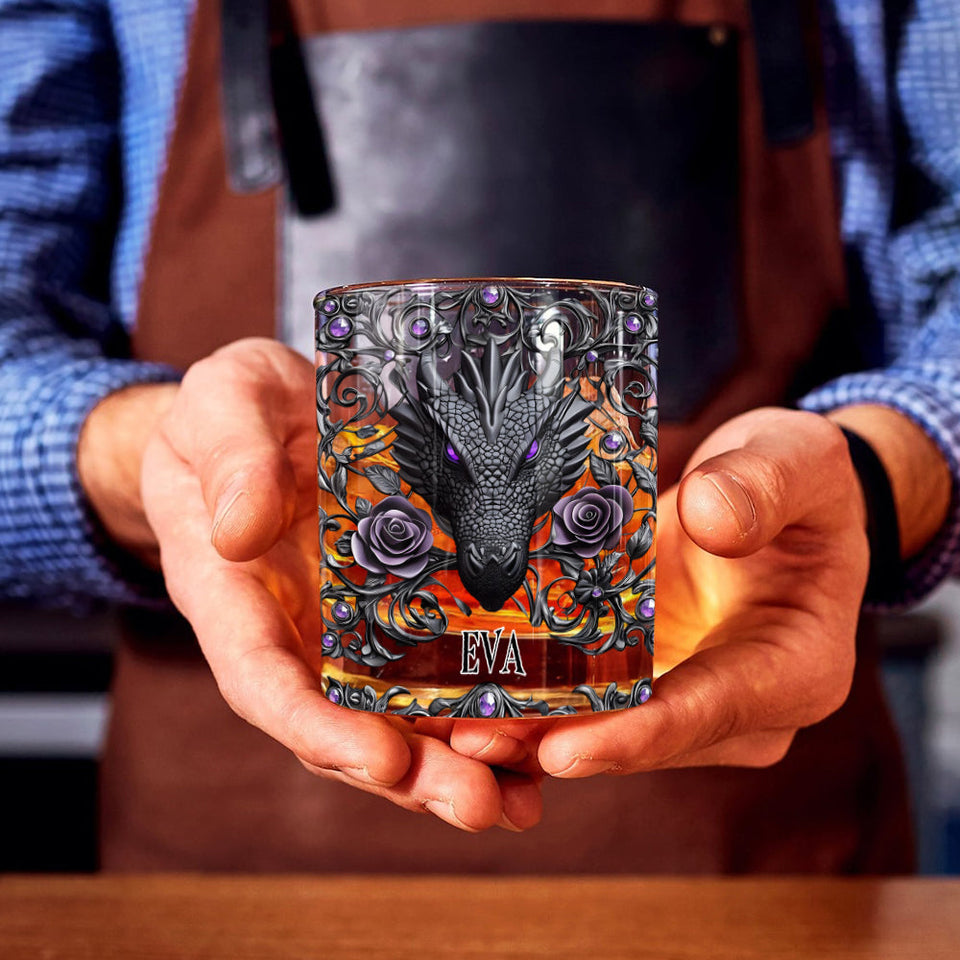Dragon And Roses - Personalized Dragon Whiskey Glass