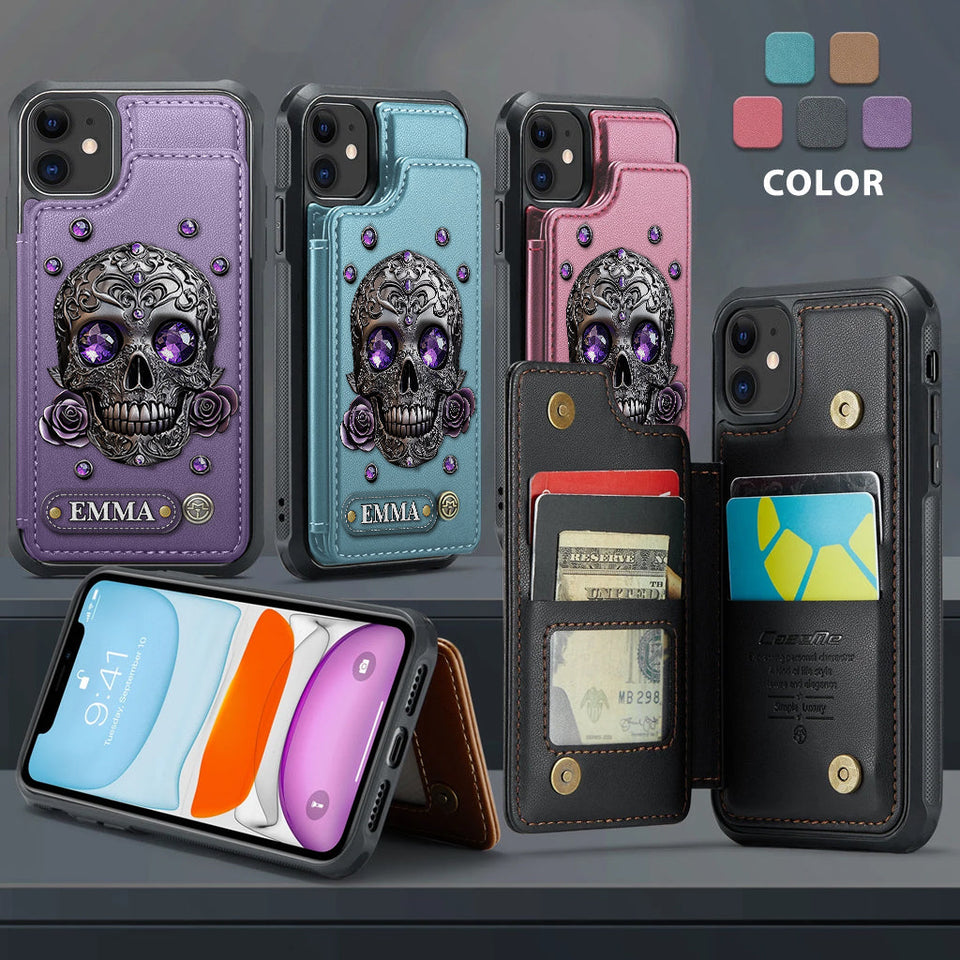 Beautiful Skull And Roses - Personalized Skull Wallet Phone Case