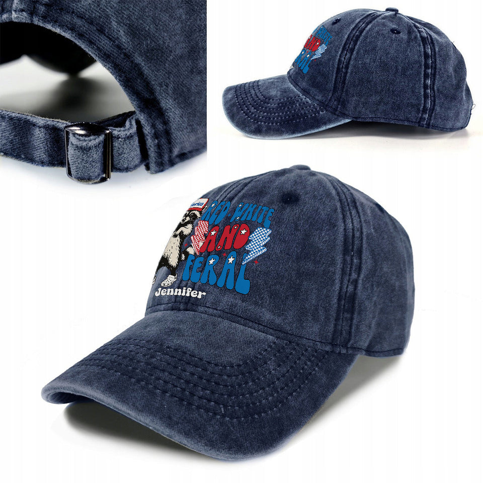 Red White And Feral - Personalized Independence Day/ 4th of July Washed Denim Cap