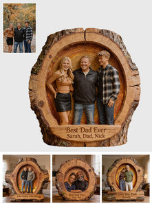 Custom Best Dad Ever Wood Log Figurine, Personalized Father and Daughter Carved Statue, Rustic Tabletop Decor Gift for Father's Day