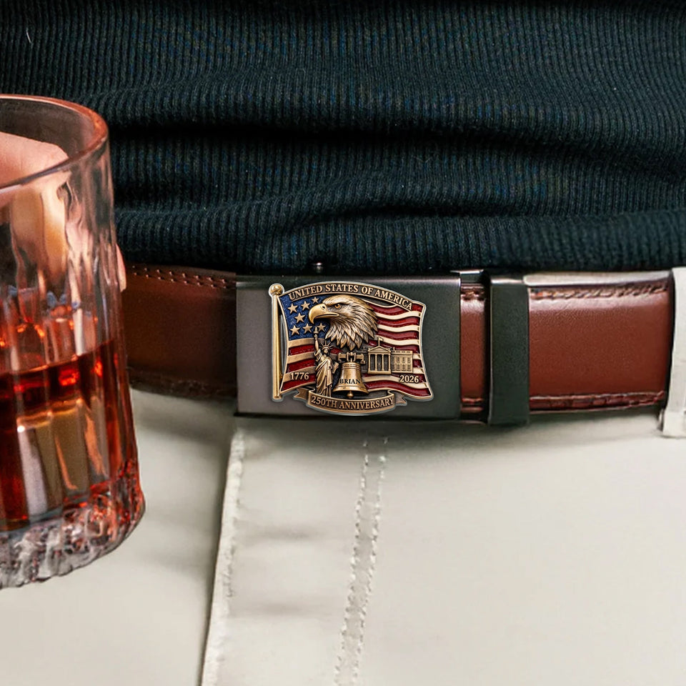 250th Anniversary Of United States - Personalized Patriot Leather Belt With Shaped Buckle