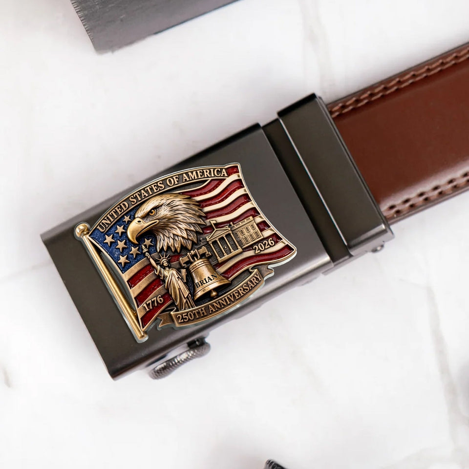 250th Anniversary Of United States - Personalized Patriot Leather Belt With Shaped Buckle