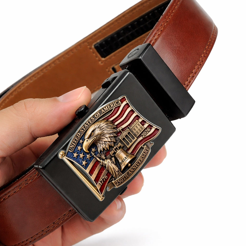 250th Anniversary Of United States - Personalized Patriot Leather Belt With Shaped Buckle