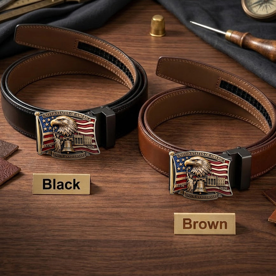250th Anniversary Of United States - Personalized Patriot Leather Belt With Shaped Buckle