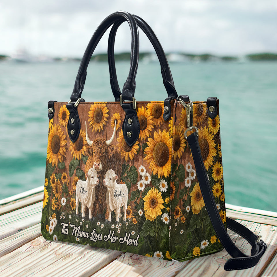 This Mom Loves Her Herd - Personalized Mother Leather Handbag