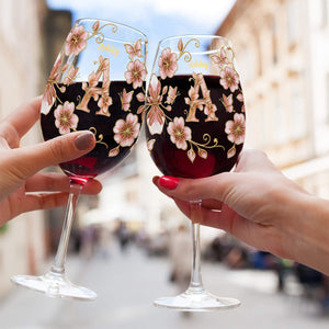 Custom Initial For Wine Lovers - Personalized Wine Wine Glass With Long Stem