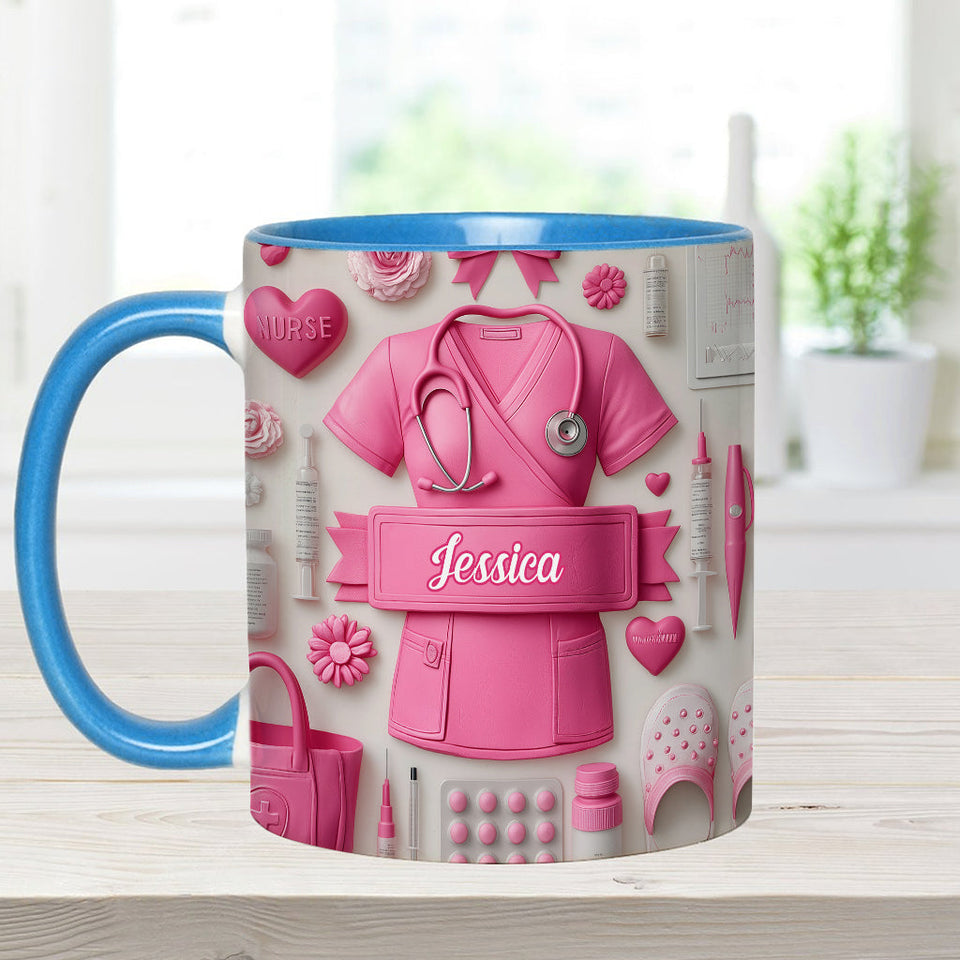 Nursing Is A Work Of Heart - Personalized Nurse Accent Mug