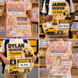 First Day Of School Sign Gift For Kids - Personalized Kid 2 Layered Wood Sign / Wood Plaque