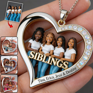 Custom Any Photo Gift For Sister - Personalized Sister Shaped Metal Pendant Necklace