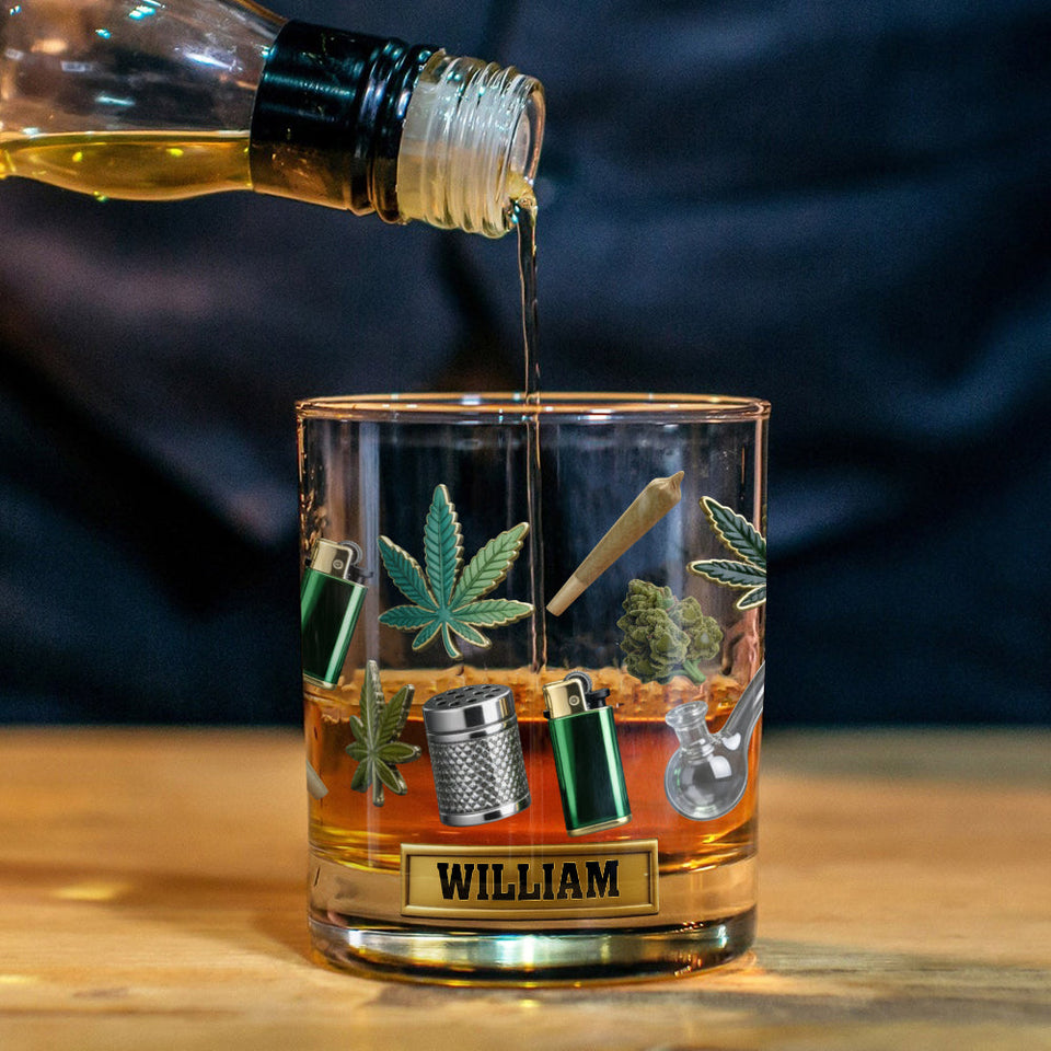Green Magic Leaves - Personalized Weed Whiskey Glass
