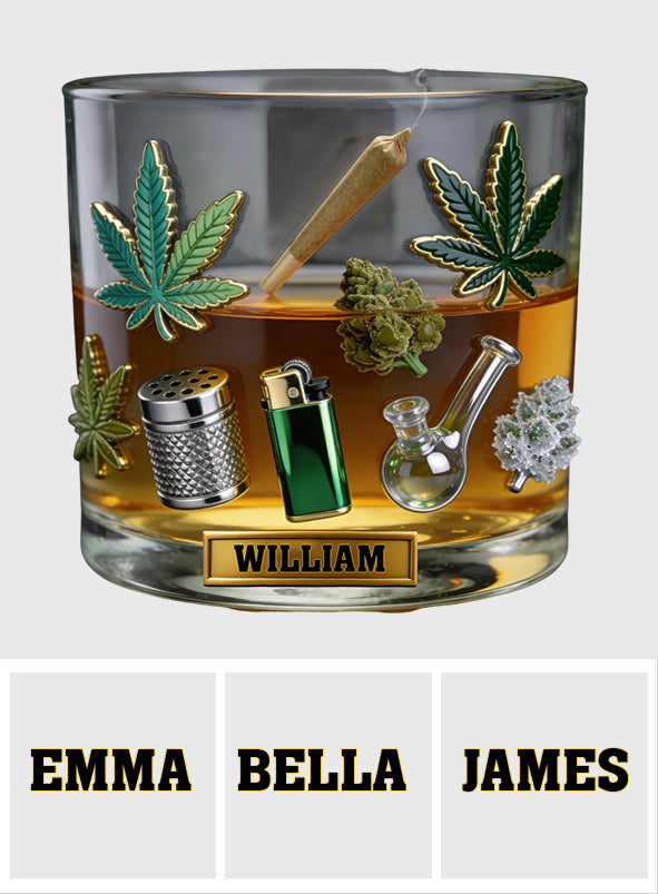 Green Magic Leaves - Personalized Weed Whiskey Glass