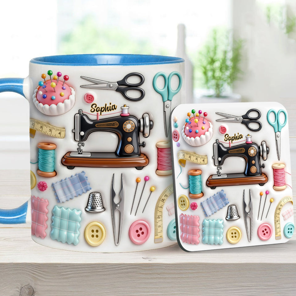Love Sewing - Personalized Sewing Accent Mug & Coaster