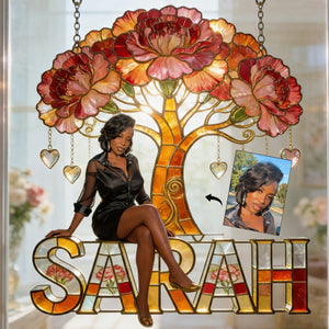 Custom Any Photo Birthmonth Flower - Personalized Self Love Window Hanging Suncatcher Ornament