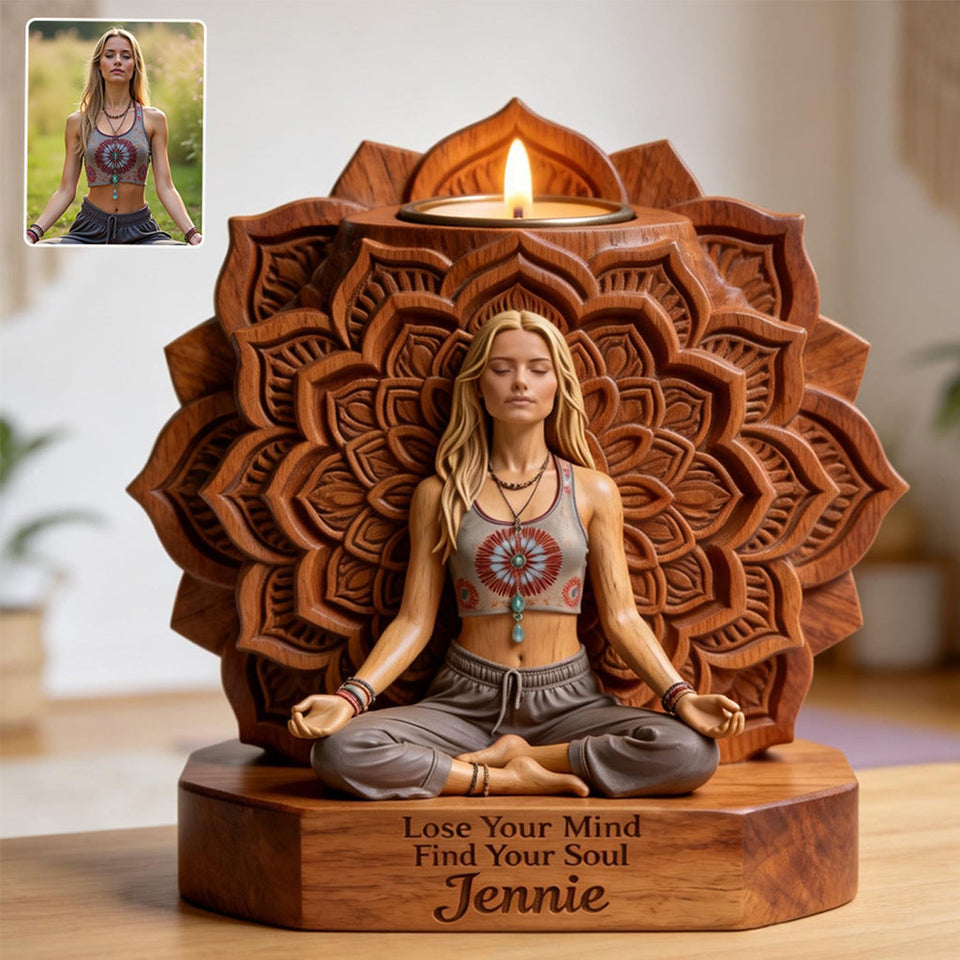 Namaste - Personalized Hippie Custom Shape Wooden Candle Holder