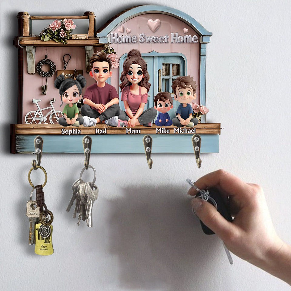 Home Sweet Home - Personalized Family Custom Shaped Key Rack