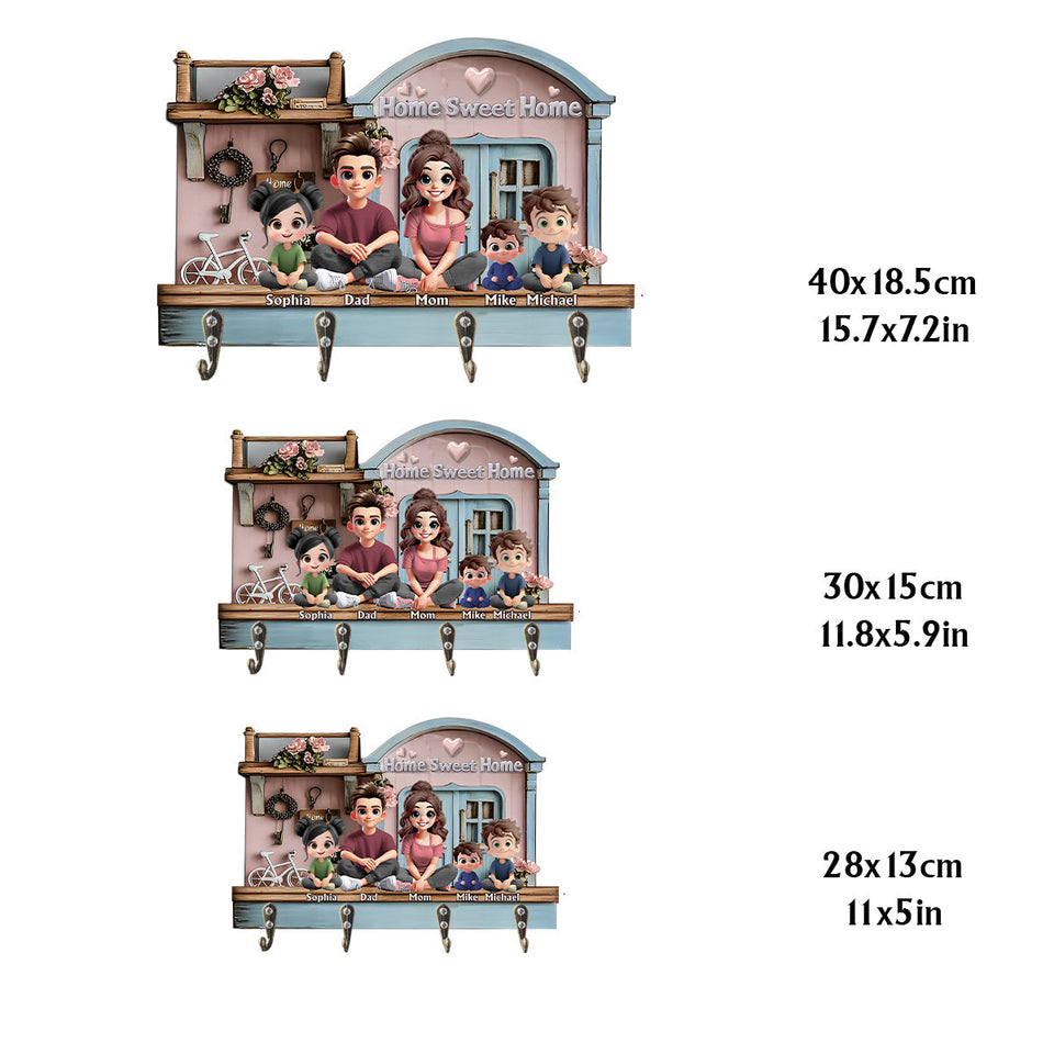 Home Sweet Home - Personalized Family Custom Shaped Key Rack