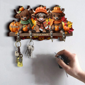 The Most Wonderful Time Of The Year - Personalized Highland Cow Custom Shaped Key Rack