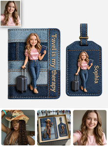 Travel Is My Therapy - Personalized Travelling Passport Holder & Luggage Tag Set
