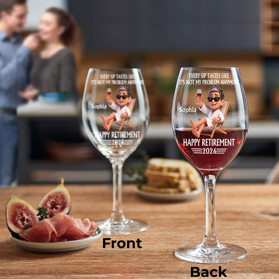 Happy Retirement Gift - Personalized Retired Wine Glass With Long Stem