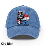 Red, White & Feral Racoon - Personalized Independence Day/ 4th of July Washed Denim Cap