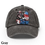 Red, White & Feral Racoon - Personalized Independence Day/ 4th of July Washed Denim Cap