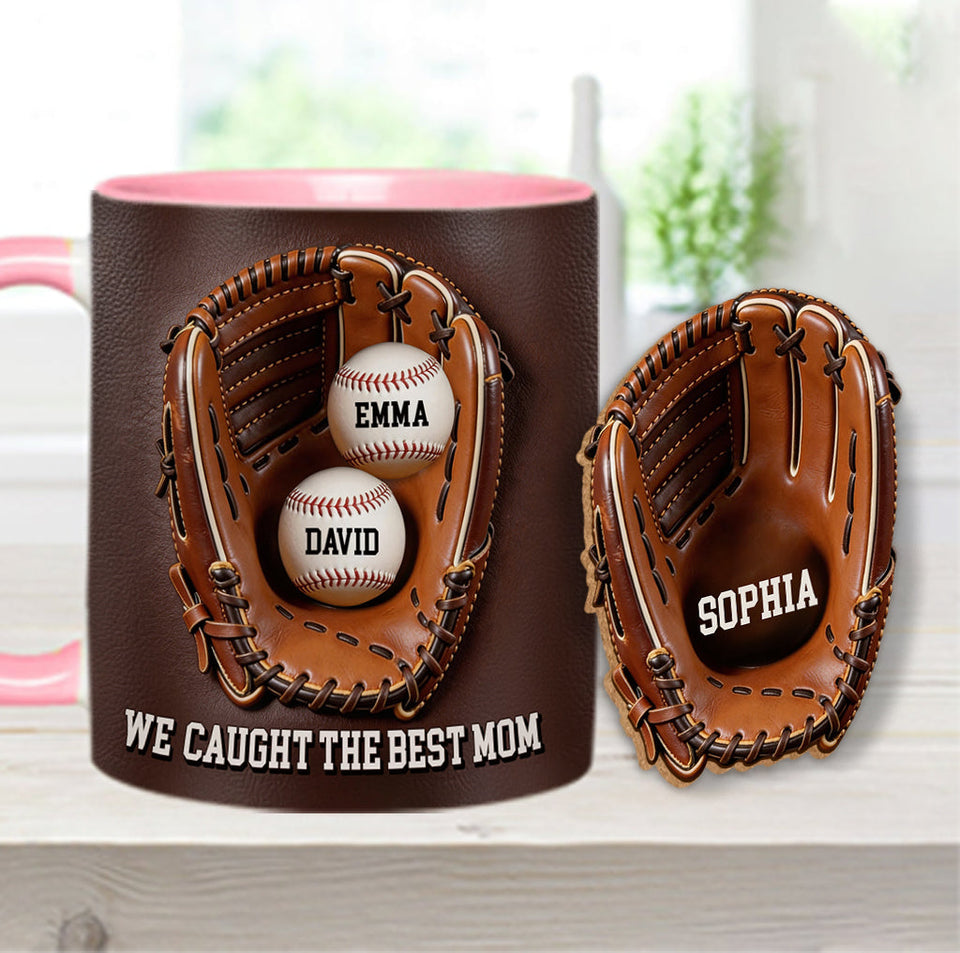 We Caught The Best Mom - Personalized Baseball Accent Mug & Shaped Coaster